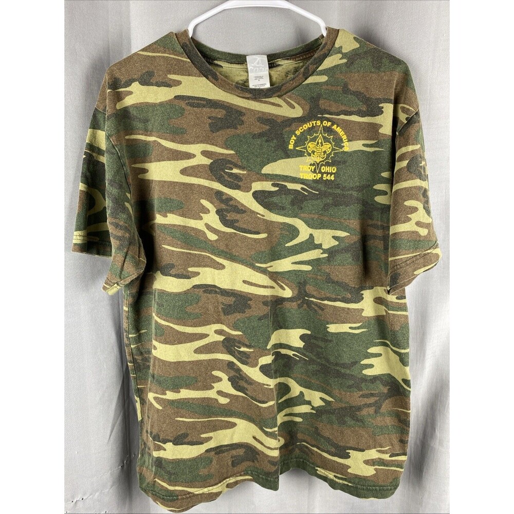 Boy Scouts Mens Sz L Troy Ohio Troop 544 Short Sleeve Camo T-Shirt